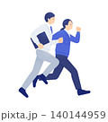 前に向かって走る作業服を着た人物 タブレットを持って駆け出す男女のベクターイラスト素材 140144959