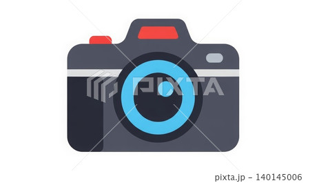 Photography - Flat Design DSLR Camera Icon with Blue Lens Red Button Dark Gray Body Isolated on White Photography - Flat Design DSLR Camera Icon with Blue Lens Red Button Dark Gray Body Isolated on White 140145006