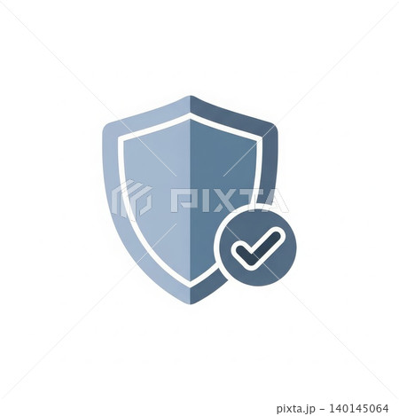 Security - Blue Shield with Checkmark Badge Icon Representing Verified Protection and Trusted Safety Concept 140145064
