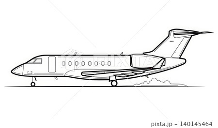 Aviation - Private Business Jet Aircraft Side View Line Drawing Illustration on White Background Aviation - Private Business Jet Aircraft Side View Line Drawing Illustration on White Background 140145464