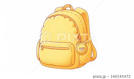 Education - Cute Yellow Puffy Backpack with Bear Charm Kawaii Style Cartoon Illustration for Kids School Education - Cute Yellow Puffy Backpack with Bear Charm Kawaii Style Cartoon Illustration for Kids School 140145472