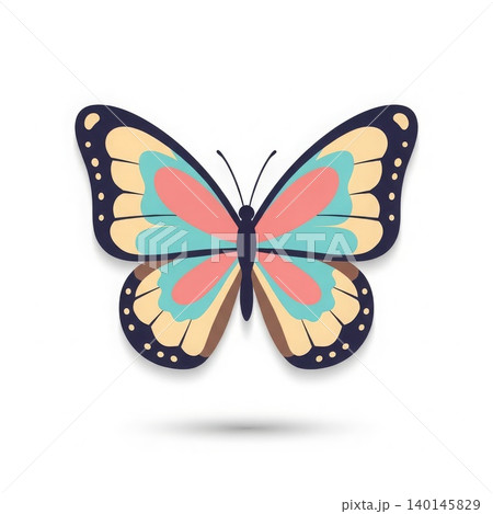 Animal - Colorful Flat Design Butterfly Illustration with Teal Pink and Cream Wings on White Background Animal - Colorful Flat Design Butterfly Illustration with Teal Pink and Cream Wings on White Background 140145829