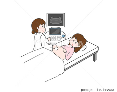 Pregnant Woman Having Ultrasound Examination at Ho 140145988