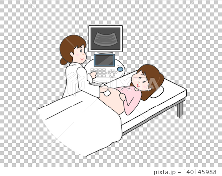 Pregnant Woman Having Ultrasound Examination at Ho 140145988