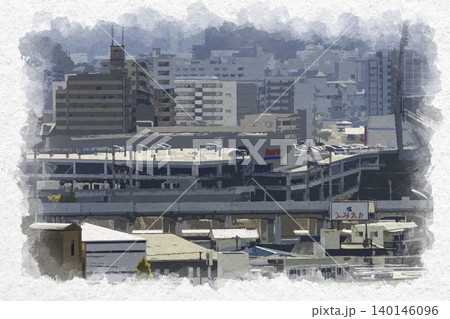 水彩画風　広島中心街　コストコ　広島県広島市 140146096