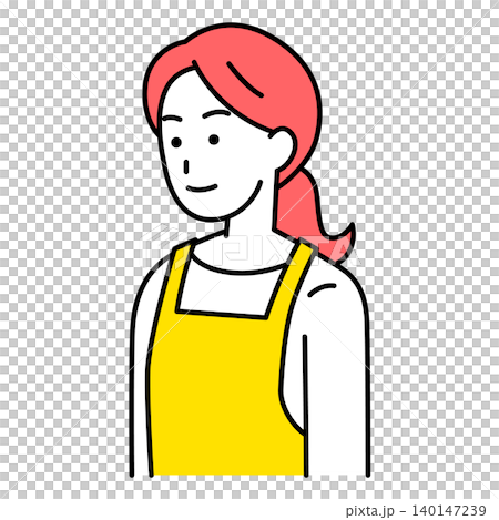 A woman in an apron facing straight ahead. A woman in an apron facing straight ahead. 140147239