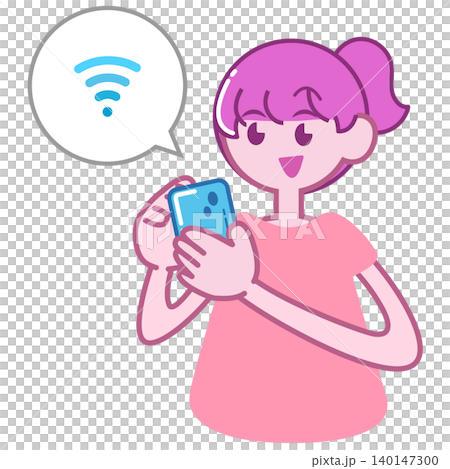 一名女子手持連接 Wi-Fi 的智慧型手機。 一名女子手持連接 Wi-Fi 的智慧型手機。 140147300