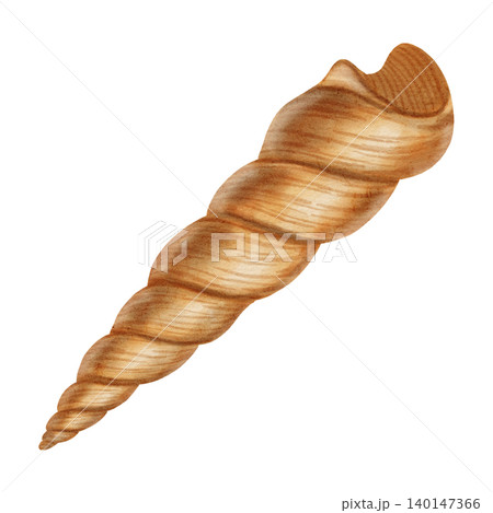 Watercolor illustration with a marine theme, featuring various shells, a spiral scallop shell, an open shell with a pearl. Children's, nautical, travel themes. Suitable for design, prints, postcards 140147366