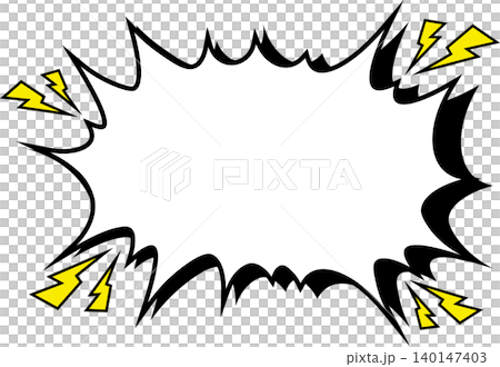 A yellow lightning bolt in a comic book style with jagged edges. 140147403