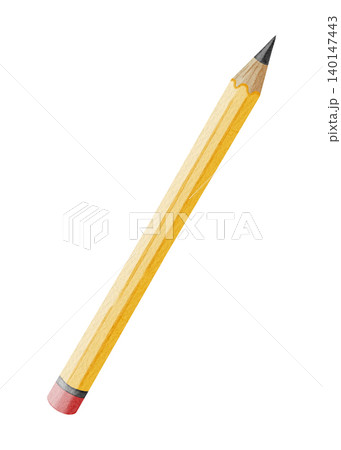 Watercolor illustration of a classic yellow graphite pencil with a pink eraser. Traditional symbol of the first of September, knowledge day, back to school season 140147443
