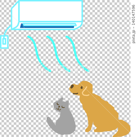 クーラーで涼む犬と猫のイラスト クーラーで涼む犬と猫のイラスト 140147596