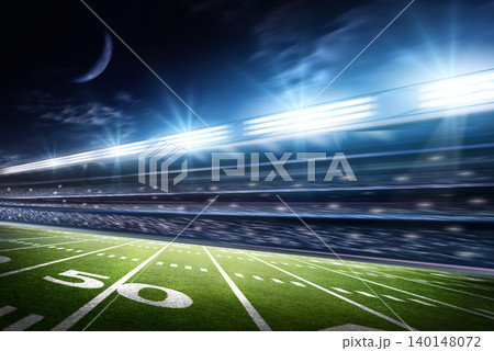 Angled view of American football stadium 140148072