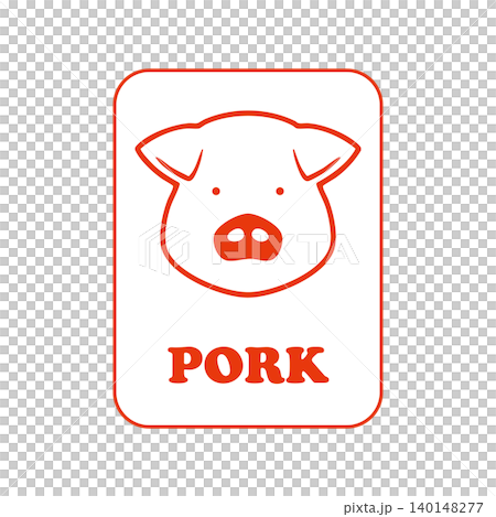 PORK 四角い豚肉アイコン 赤 PORK 四角い豚肉アイコン 赤 140148277