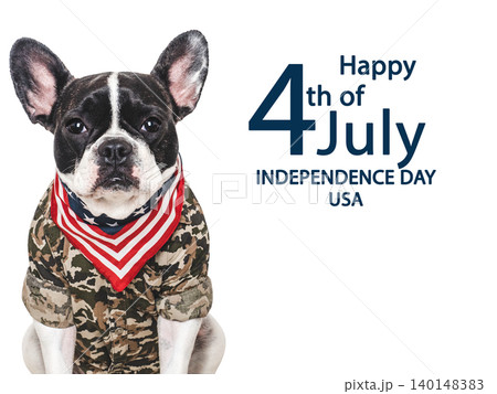 Happy Independence Day. American Flag and cute French Bulldog 140148383
