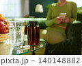 Healthy Living Routine with Supplements and Fresh Fruit 140148882