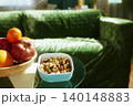 Nutritious Snack Display with Fresh Fruit and Nuts 140148883