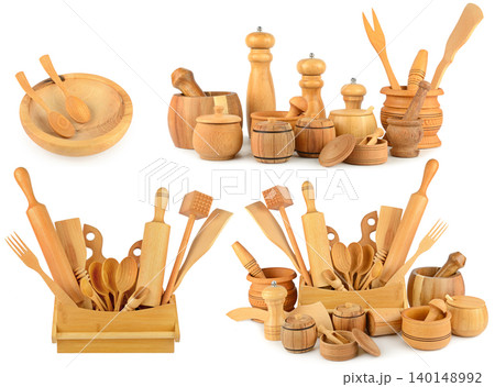 Complete Set of Traditional Eco Friendly Wood Kitchenware and Cooking Tools Complete Set of Traditional Eco Friendly Wood Kitchenware and Cooking Tools 140148992