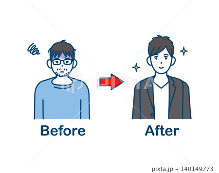 非モテ男からモテる男にイメチェンするイラスト 非モテ男からモテる男にイメチェンするイラスト 140149773