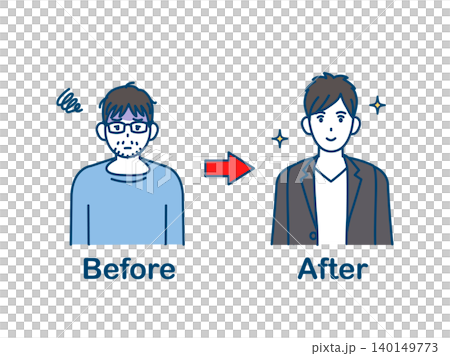 非モテ男からモテる男にイメチェンするイラスト 非モテ男からモテる男にイメチェンするイラスト 140149773