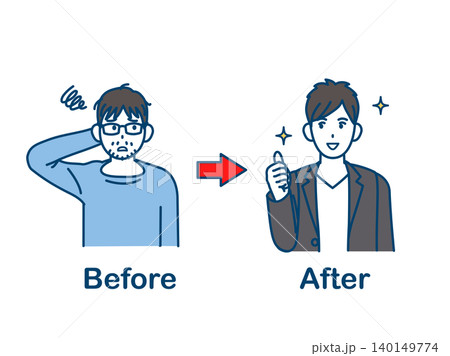非モテ男からモテる男にイメチェンするイラスト 非モテ男からモテる男にイメチェンするイラスト 140149774