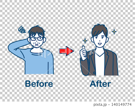 非モテ男からモテる男にイメチェンするイラスト 非モテ男からモテる男にイメチェンするイラスト 140149774