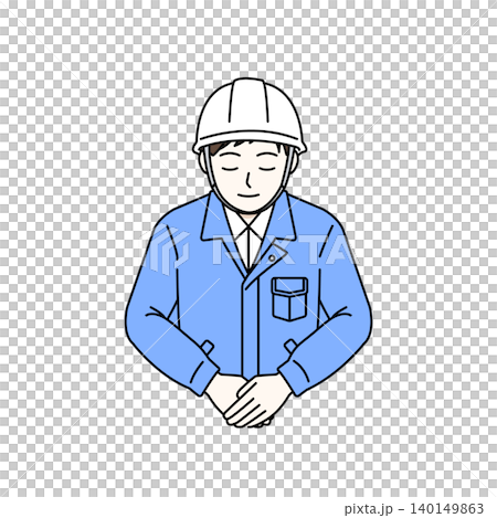Male worker, helmet, bowing, greeting, etiquette, business, illustration Male worker, helmet, bowing, greeting, etiquette, business, illustration 140149863