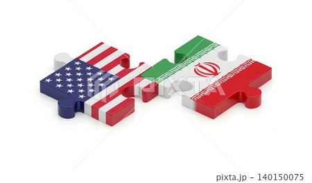 Diplomacy - USA and Iran Interlocking Puzzle Pieces Flags Representing Bilateral Relations and International Agreement 140150075