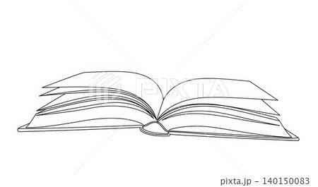 Education - Open Book Flat Lay Line Art Drawing with Blank Pages and Spine Detail Minimalist Outline Illustration Education - Open Book Flat Lay Line Art Drawing with Blank Pages and Spine Detail Minimalist Outline Illustration 140150083