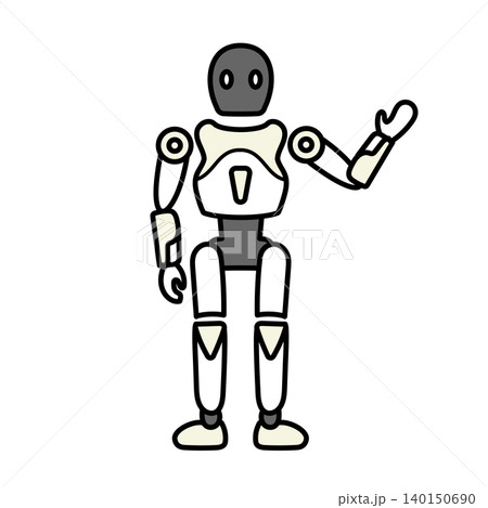 イラスト素材: 片手を斜め上に差し出して案内する二足歩行ロボットのイラスト イラスト素材: 片手を斜め上に差し出して案内する二足歩行ロボットのイラスト 140150690