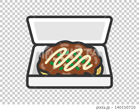 An illustration of an okonomiyaki icon (line drawing, color) in a package. 140150710