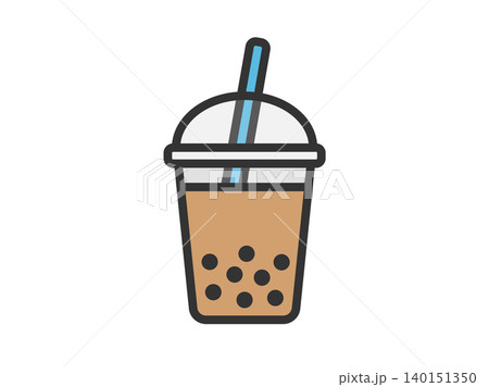 カップののタピオカミルクティーのアイコン(線画カラー)のイラスト カップののタピオカミルクティーのアイコン(線画カラー)のイラスト 140151350