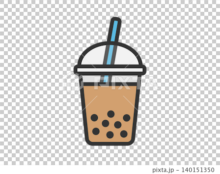 カップののタピオカミルクティーのアイコン(線画カラー)のイラスト カップののタピオカミルクティーのアイコン(線画カラー)のイラスト 140151350