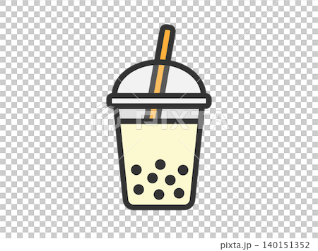 An illustration of a vanilla tapioca milk tea icon (line art in color). An illustration of a vanilla tapioca milk tea icon (line art in color). 140151352
