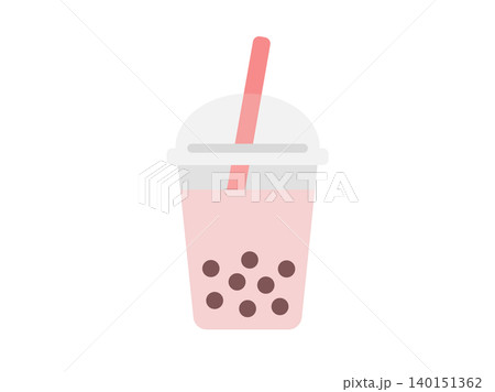 いちごのタピオカミルクティーのアイコンのイラスト いちごのタピオカミルクティーのアイコンのイラスト 140151362