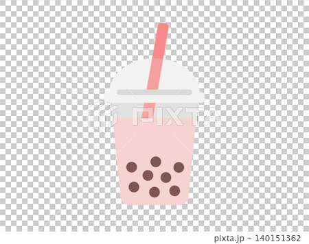 いちごのタピオカミルクティーのアイコンのイラスト いちごのタピオカミルクティーのアイコンのイラスト 140151362