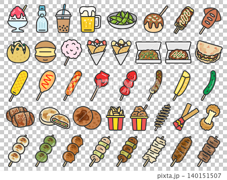 屋台グルメアイコン(線画カラー)のイラスト40個セット 屋台グルメアイコン(線画カラー)のイラスト40個セット 140151507