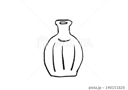 北欧風の陶器フラワーベースをモチーフにした手描き線画イラスト　シンプルでミニマルなインテリア雑貨の花 140151820