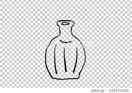 北欧風の陶器フラワーベースをモチーフにした手描き線画イラスト　シンプルでミニマルなインテリア雑貨の花 140151820