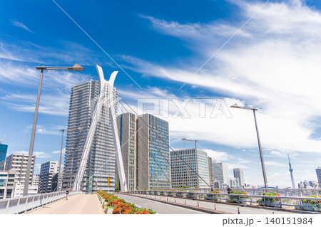 「東京都」隅田川の佃にかかる中央大橋の風景 中央区 「東京都」隅田川の佃にかかる中央大橋の風景 中央区 140151984