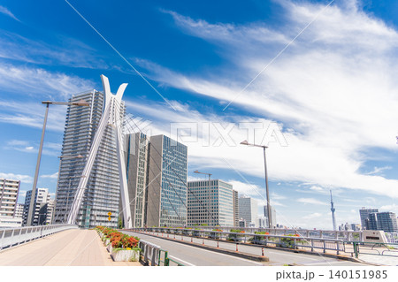 「東京都」隅田川の佃にかかる中央大橋の風景 中央区 「東京都」隅田川の佃にかかる中央大橋の風景 中央区 140151985