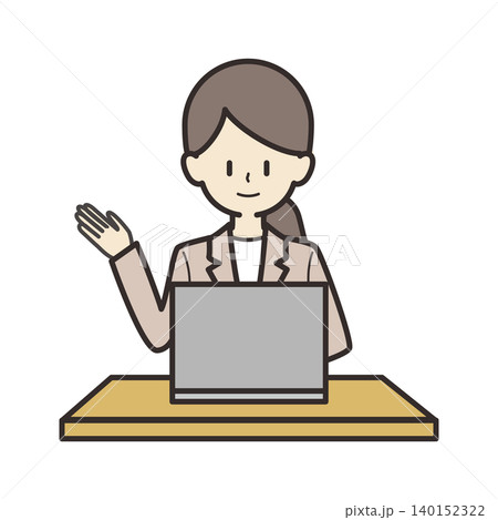 スーツ姿でパソコンを操作する女性のイラスト 140152322
