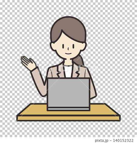 スーツ姿でパソコンを操作する女性のイラスト 140152322