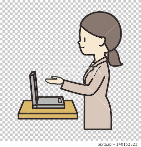 スーツ姿でパソコンを操作する女性のイラスト 140152323