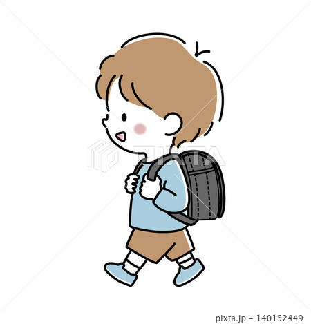黒いランドセルを背負った小学1年生の男の子のベクターイラスト 黒いランドセルを背負った小学1年生の男の子のベクターイラスト 140152449