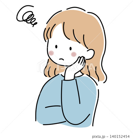 頬に手を当てて悩んでいる女性のベクターイラスト 頬に手を当てて悩んでいる女性のベクターイラスト 140152454