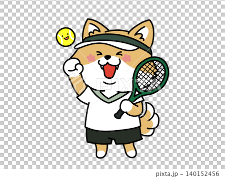可愛的動物網球選手擺出勝利姿勢:柴犬版 可愛的動物網球選手擺出勝利姿勢:柴犬版 140152456