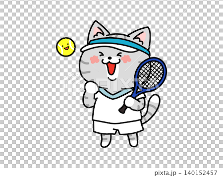 可愛的動物網球選手擺出勝利姿勢:貓咪版 可愛的動物網球選手擺出勝利姿勢:貓咪版 140152457