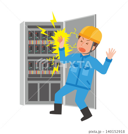 配電盤作業で感電する男性 配電盤作業で感電する男性 140152918