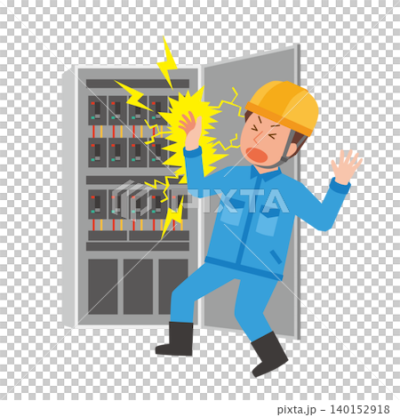 配電盤作業で感電する男性 配電盤作業で感電する男性 140152918