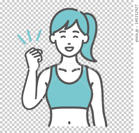 An illustration of a female instructor in sportswear making a victory pose. An illustration of a female instructor in sportswear making a victory pose. 140152927